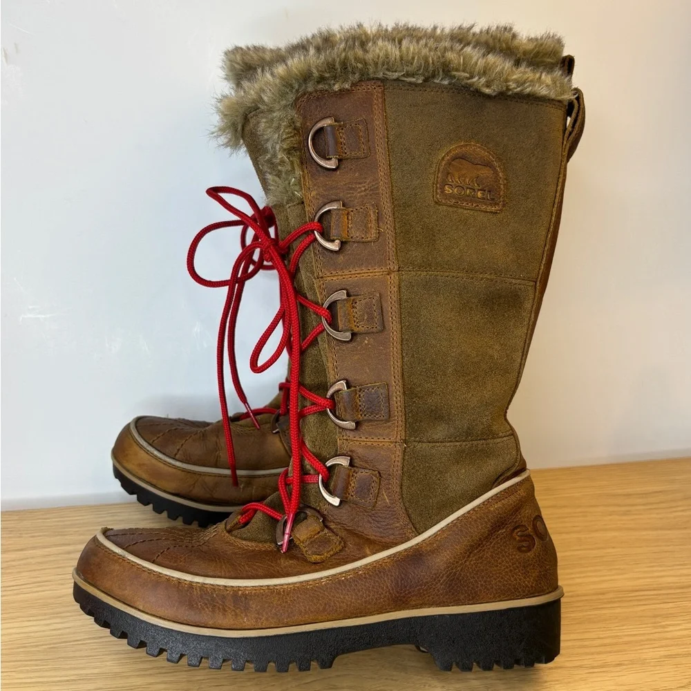 Sorel Tofino Womens 6.5 Brown Leather Faux Fur Waterproof Winter Boots NL2194237
